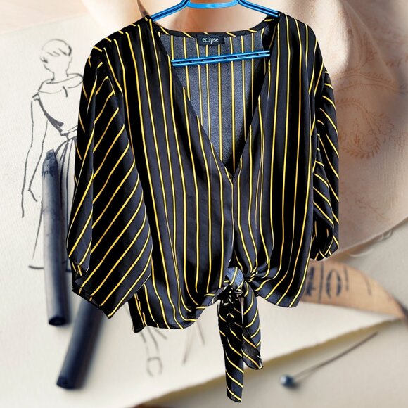 Striped V-Neck Blouse - Picture 1 of 4